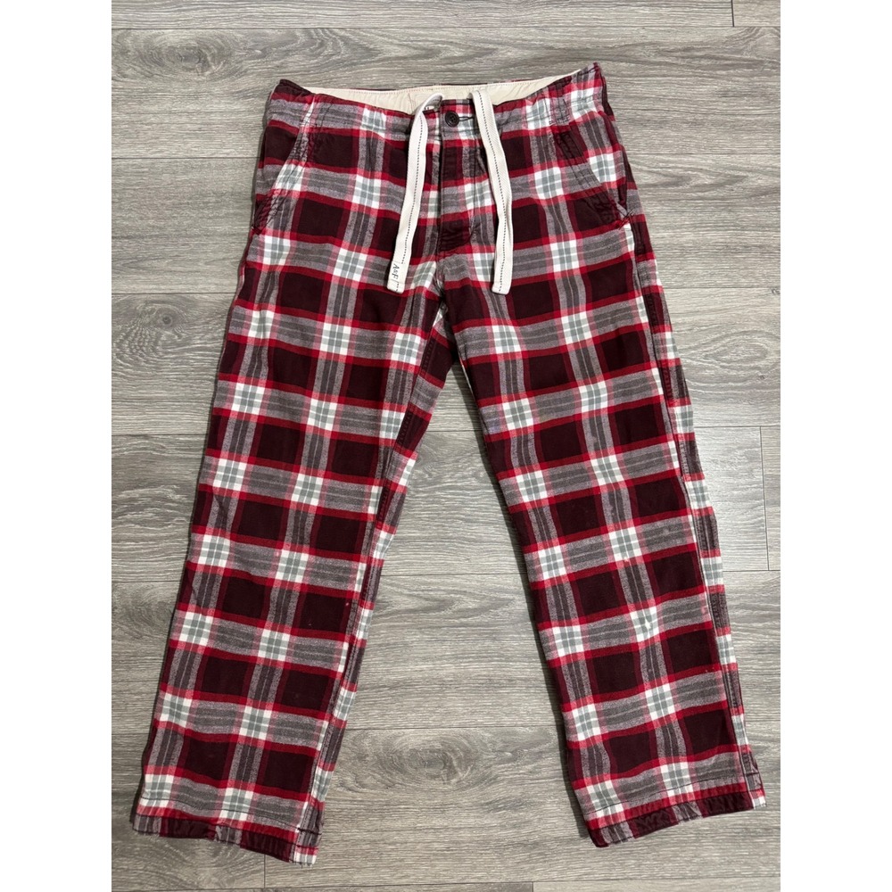 Abercrombie & Fitch Mens Red Plaid Heavy Flannel Pajama Pants M Lounge Sleepwear